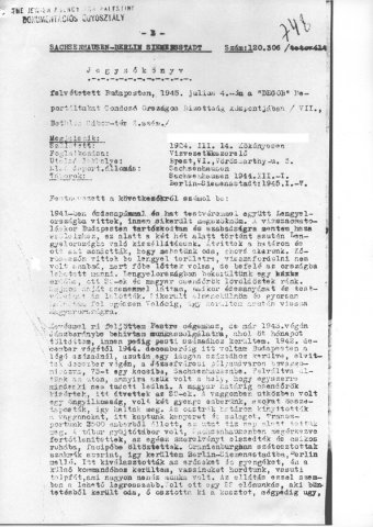 Részlet a Deportáltakat Gondozó Országos Bizottság által felvett jegyzőkönyvekből (Forrás: DEGOB-jegyzőkönyvek: 748, MZSL)
